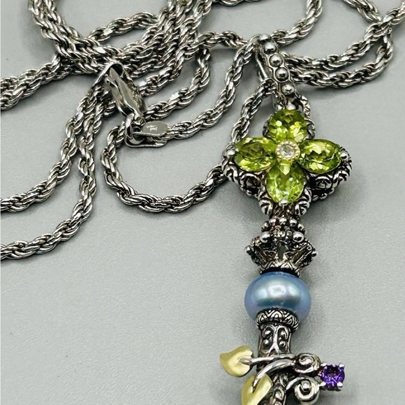 BARBARA BIXBY Sterling Silver with 18k Gold Leaves and Multi-stone Key Pendant - Picture 13 of 14